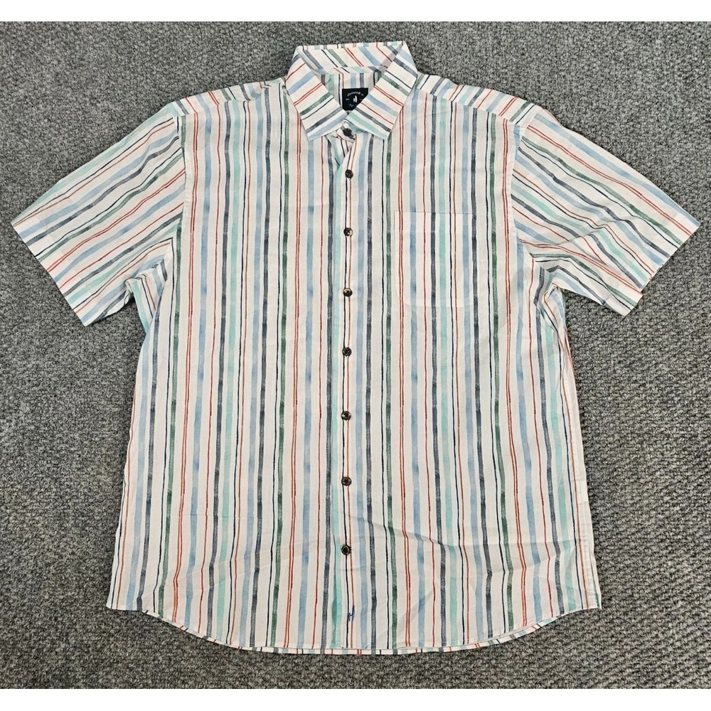 Johnnie-O Mens‎ Lqrge L White Blue Red Top Shelf Hawaiian Button Up